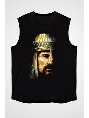 Darkhane Alparslan Siyah Unisex Kolsuz  Kesik Kol T-Shirt