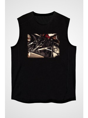 Darkhane Berber Kuaför Siyah Unisex Kolsuz  Kesik Kol T-Shirt