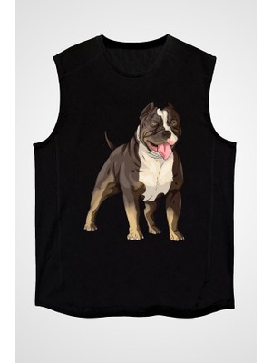 Darkhane Asil Pitbull  Siyah Unisex Kolsuz  Kesik Kol T-Shirt