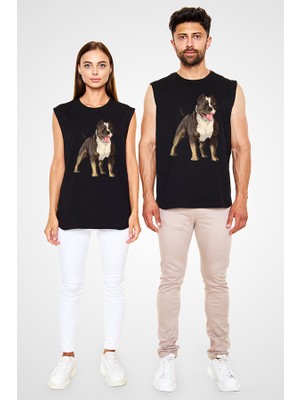 Darkhane Asil Pitbull  Siyah Unisex Kolsuz  Kesik Kol T-Shirt