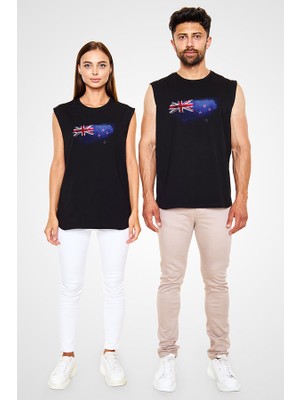 Darkhane Yeni Zelanda - New Zealand Siyah Unisex Kolsuz Tişört Kesik Kol T-Shirt
