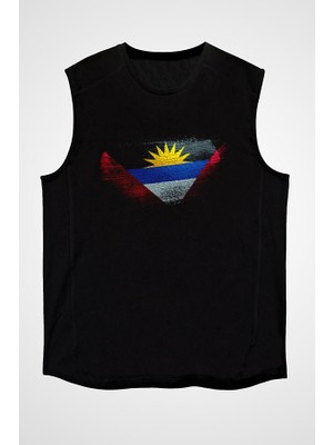 Darkhane Antigua Barbuda Siyah Unisex Kolsuz Tişört Kesik Kol T-Shirt