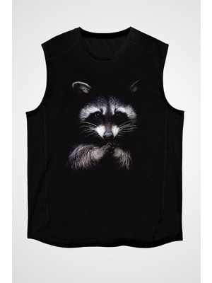 Darkhane Rakun Siyah Unisex Kolsuz  Kesik Kol T-Shirt