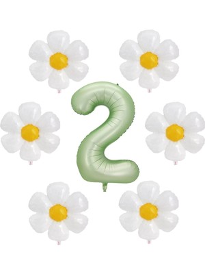 Rönesans Parti Su Yeşili Renk Rakam ve 6 Adet Papatya Folyo Balon Seti Yaş 2