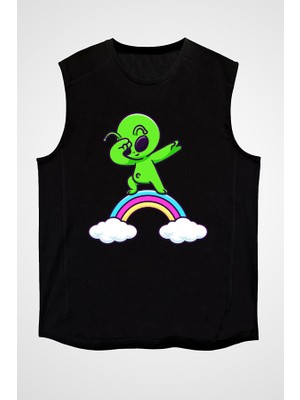 Darkhane Dabbing Alien Siyah Unisex Kolsuz  Kesik Kol T-Shirt