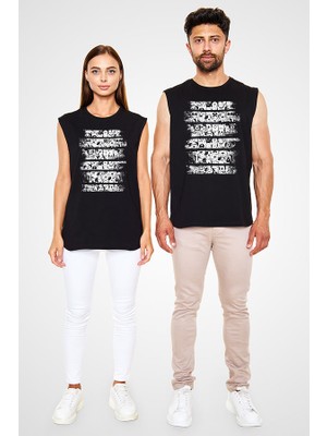 Darkhane Köpekler Hayvanlar Alemi Siyah Unisex Kolsuz Tişört Kesik Kol T-Shirt