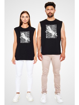 Darkhane Binicilik Siyah Unisex Kolsuz Tişört Kesik Kol T-Shirt