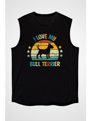 Darkhane Vintage Retro Bull Teriyer Siyah Unisex Kolsuz Tişört Kesik Kol T-Shirt