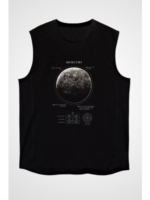 Darkhane Merkür Fiziksel Özellikleri Siyah Unisex Kolsuz Tişört Kesik Kol T-Shirt