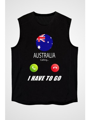 Darkhane Avustralya Siyah Unisex Kolsuz Tişört Kesik Kol T-Shirt