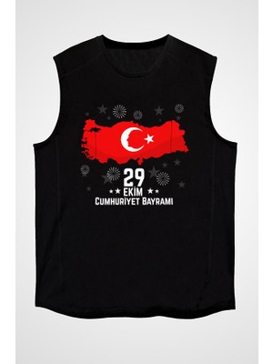Darkhane 29 Ekim Cumhuriyet Bayramı Siyah Unisex Kolsuz Tişört Kesik Kol T-Shirt