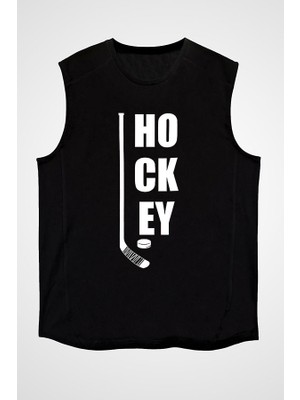 Darkhane Hokey Siyah Unisex Kolsuz Tişört Kesik Kol T-Shirt