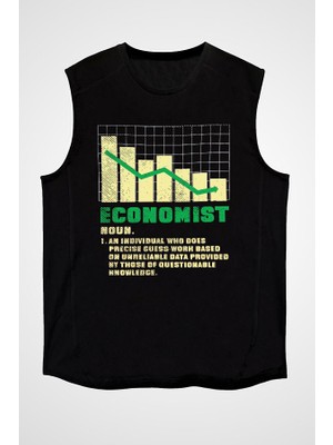Darkhane Ekonomist Siyah Unisex Kolsuz Tişört Kesik Kol T-Shirt