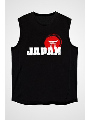 Darkhane Japonya Siyah Unisex Kolsuz Tişört Kesik Kol T-Shirt