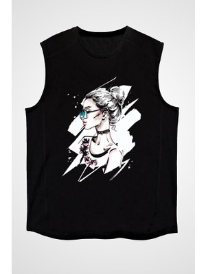 Darkhane Fashion Girl Siyah Unisex Kolsuz Tişört Kesik Kol T-Shirt