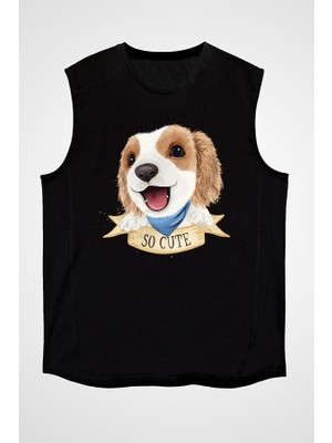 Darkhane Çok Tatlı Poodle Kaniş Siyah Unisex Kolsuz Tişört Kesik Kol T-Shirt