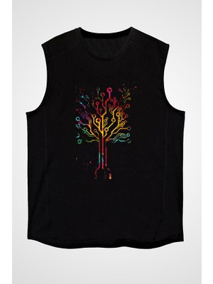 Darkhane Devre Ağaç Siyah Unisex Kolsuz Tişört Kesik Kol T-Shirt