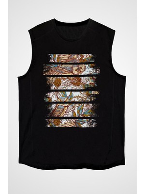 Darkhane Baykuş Siyah Unisex Kolsuz Tişört Kesik Kol T-Shirt