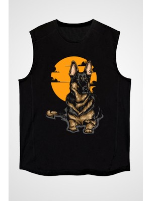 Darkhane Alman Kurdu Siyah Unisex Kolsuz Tişört Kesik Kol T-Shirt