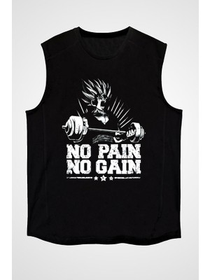 Darkhane No Pain No Gain Siyah Unisex Kolsuz Tişört Kesik Kol T-Shirt