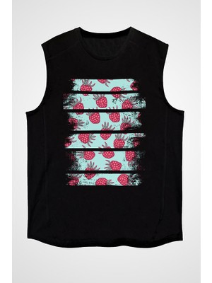 Darkhane Ahududu Siyah Unisex Kolsuz Tişört Kesik Kol T-Shirt