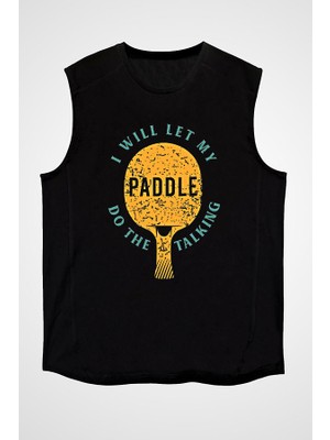 Darkhane Masa Tenisi - Ping Pong Siyah Unisex Kolsuz Tişört Kesik Kol T-Shirt
