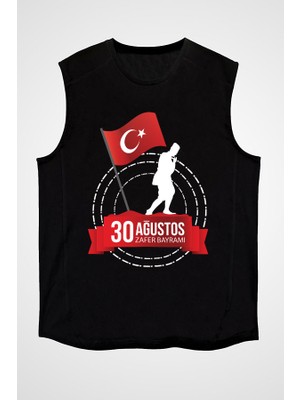 Darkhane 30 Ağustos Zafer Bayramı Siyah Unisex Kolsuz Tişört Kesik Kol T-Shirt