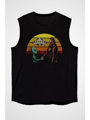 Darkhane Kocaayak ve Alien Siyah Unisex Kolsuz Tişört Kesik Kol T-Shirt