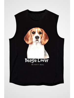 Darkhane Beagle Sever Siyah Unisex Kolsuz Tişört Kesik Kol T-Shirt