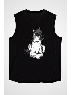 Darkhane Karizmatik Doberman Siyah Unisex Kolsuz Tişört Kesik Kol T-Shirt