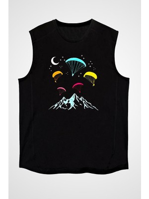 Darkhane Yamaç Paraşütü - Paragliding Siyah Unisex Kolsuz Tişört Kesik Kol T-Shirt