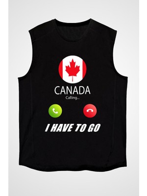 Darkhane Kanada Siyah Unisex Kolsuz Tişört Kesik Kol T-Shirt