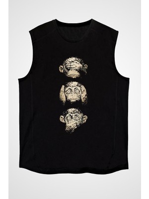 Darkhane Görmedim Duymadım Bilmiyorum Siyah Unisex Kolsuz Tişört Kesik Kol T-Shirt