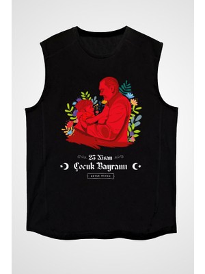 Darkhane 23 Nisan Ulusal Egemenlik ve Çocuk Bayramı
 Siyah Unisex Kolsuz Tişört Kesik Kol T-Shirt