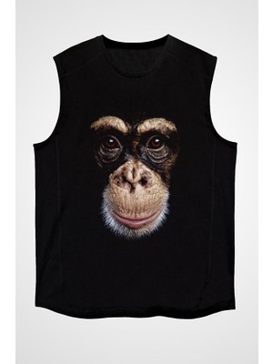 Darkhane Maymun Siyah Unisex Kolsuz Tişört Kesik Kol T-Shirt