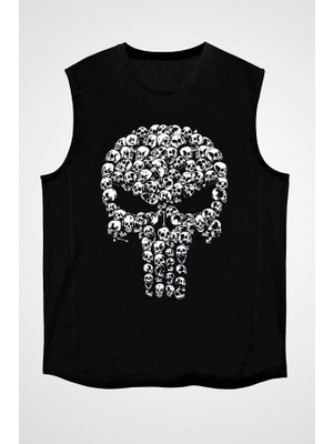 Darkhane Kurukafa Punisher Siyah Unisex Kolsuz Tişört Kesik Kol T-Shirt