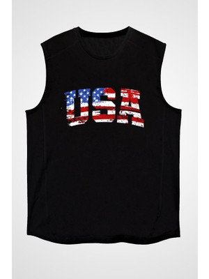 Darkhane Abd Usa Amerika Siyah Unisex Kolsuz Tişört Kesik Kol T-Shirt