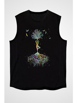 Darkhane Yoga Siyah Unisex Kolsuz Tişört Kesik Kol T-Shirt