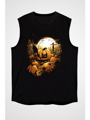 Darkhane Cadılar Bayramı-Halloween Siyah Unisex Kolsuz Tişört Kesik Kol T-Shirt