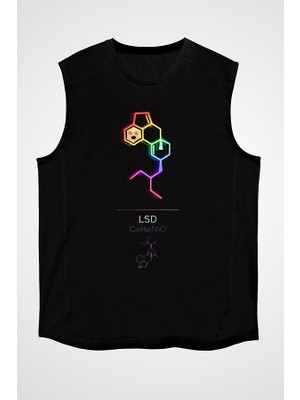Darkhane Lsd Molekülü Siyah Unisex Kolsuz Tişört Kesik Kol T-Shirt