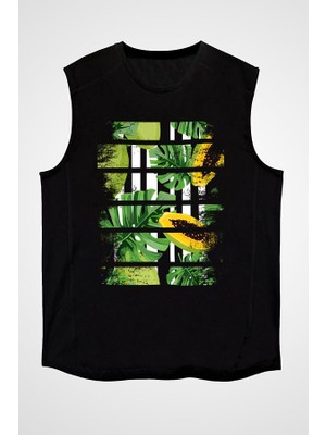 Darkhane Papaya Siyah Unisex Kolsuz Tişört Kesik Kol T-Shirt