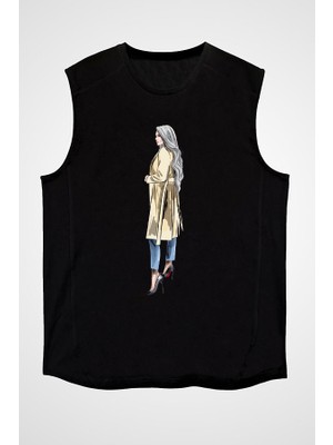Darkhane Trençkot Trendi Moda Siyah Unisex Kolsuz Tişört Kesik Kol T-Shirt