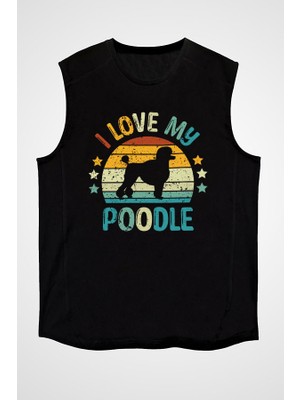 Darkhane Vintage Poddle Kaniş Siyah Unisex Kolsuz Tişört Kesik Kol T-Shirt