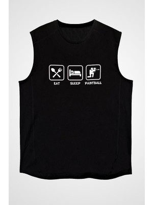 Darkhane Paintball Siyah Unisex Kolsuz Tişört Kesik Kol T-Shirt