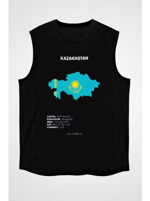 Darkhane Kazakistan Siyah Unisex Kolsuz Tişört Kesik Kol T-Shirt