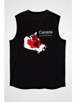 Darkhane Kanada Siyah Unisex Kolsuz Tişört Kesik Kol T-Shirt