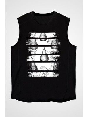 Darkhane Armut Siyah Unisex Kolsuz Tişört Kesik Kol T-Shirt