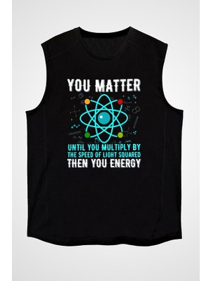 Darkhane Fizik Atom Siyah Unisex Kolsuz Tişört Kesik Kol T-Shirt