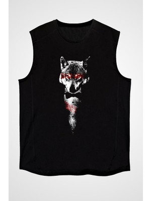 Darkhane Papyonlu Centilmen Kurt Siyah Unisex Kolsuz Tişört Kesik Kol T-Shirt