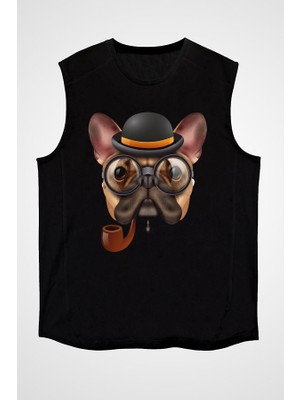 Darkhane Hipster Filozof Pug Siyah Unisex Kolsuz Tişört Kesik Kol T-Shirt